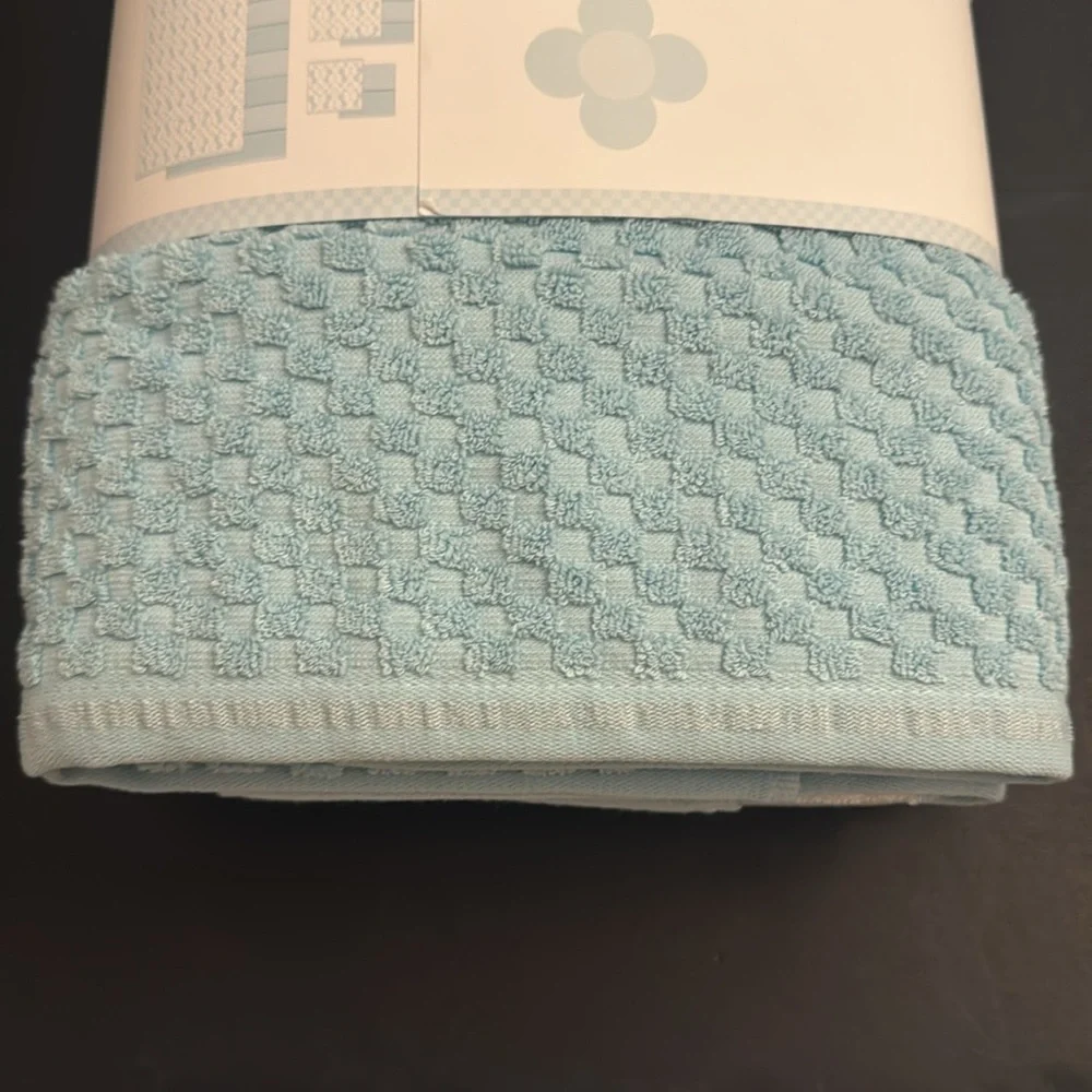 💥6pc CARO HOME 100% Cotton Bath Towel Set With Flowers - Pearl Blue - Blue/White